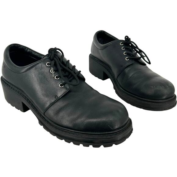 Vintage 90s y2k Esprit size 7 Fremont black Lace Up Oxford Chunky Women's Shoes - Picture 1 of 9
